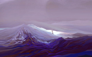 Mountain cross sky clouds liminal - a painting of a mountain free wallpaper