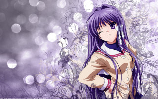 Anime girl purple hair cat - a purple background free wallpaper