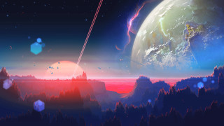 Space planet star aurora mountain - anton fadeev free wallpaper