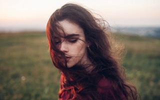 Woman long hair field wind 2 - anna findlay free wallpaper