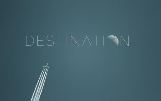 Plane destination night star moon - international typographic style free wallpaper for desktop