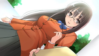 Woman suitcase blowing hair Aguri - serial free wallpaper