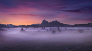 Foggy sunset mountains mystical group - mystical free wallpaper