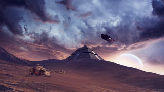 Space station desert landscape matte - a distant object in the foreground free wallpaper
