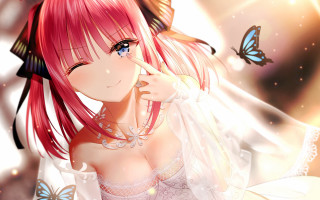 Pink hair butterfly wedding dress - a detailed drawing free wallpaper for desktop