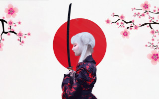 Woman kimono sword cherryblossom redmoon 2 - a woman in a kimono holding free wallpaper