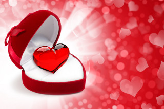 Red heart box bow background - romantic free wallpaper