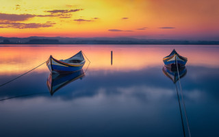 Boats sunset dawn colorful sky - tranquil free wallpaper for desktop