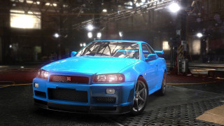 Blue car garage man photorealism - andrew law free wallpaper