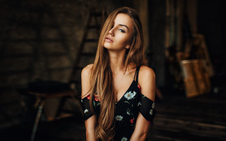 Woman floral dress serious portrait - floral free wallpaper
