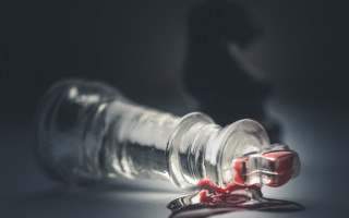 Glass bottle red liquid black - neoplasticism free wallpaper