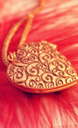 Gold necklace heart pendant feather - red free wallpaper