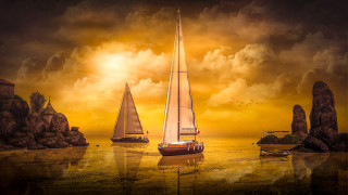 Sailboat sunset mountain cityscape ocean - the water free wallpaper