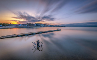 Boat water pier sunset clouds - arthur b. carles free wallpaper