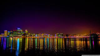 City skyline reflection water night 4 - the building and the water free wallpaper