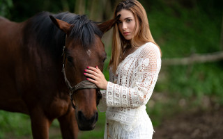 Woman horse field blonde nature - boleslaw cybi free wallpaper