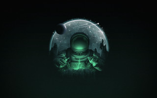Astronaut holding green light planet - sci fi free wallpaper