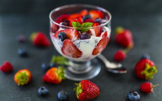 Fruit yogurt berries spoon impressionism - a bowl of fruit free wallpaper