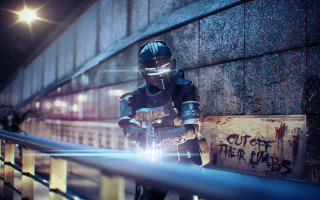 Futuristic welding man cyberpunk helmet - beeple free wallpaper
