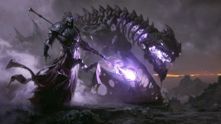 Giant monster demon rocks smoke - a purple light free wallpaper
