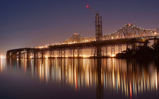 Bridge water lights night reflection - alson s. clark free wallpaper
