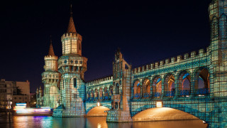 Castle bridge tokyo night hologram - a clock tower free wallpaper