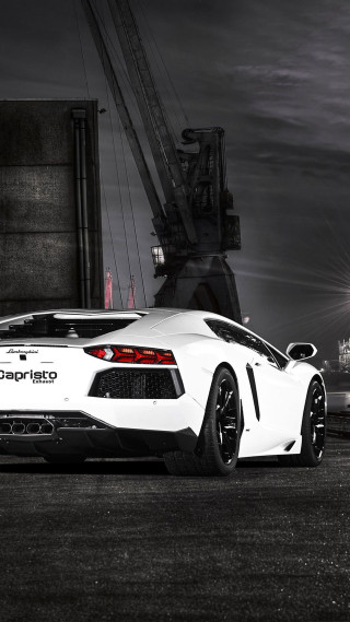 White sports car crane lift 2 - matte drawing free wallpaper