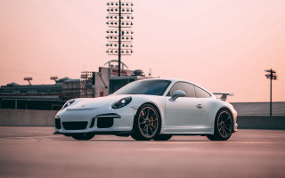 White porsche sunset ferriswheel pink - neoism free wallpaper