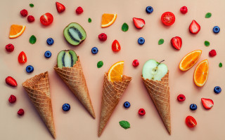 Three ice cream cones fruit - fruit free wallpaper