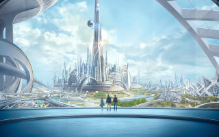 Futuristic city clock tower skyline - a futuristic city free wallpaper