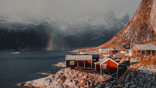 Small village rocky shore rainbow - a rocky shore free wallpaper