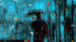 Person holding umbrella rain blue - particle free wallpaper