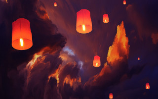 Red lanterns night sky autumn - dark cloud free wallpaper