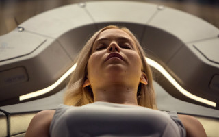 Futuristic woman blonde closed eyes - a futuristic setting free wallpaper