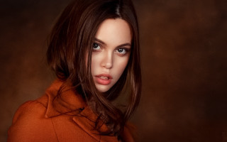 Woman red coat portrait brown - a picture free wallpaper
