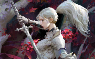 White haired woman sword tree - a sword free wallpaper