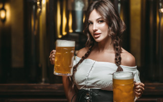 Woman beer mugs smiling artnouveau - eszter mattioni free wallpaper
