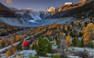 Mountain valley forest sunset waterfall - tree and mountains free wallpaper