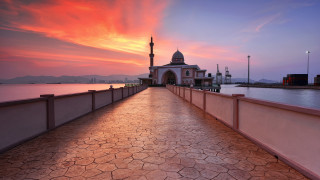 Sunset dusk orange sky mountain - a walkway free wallpaper
