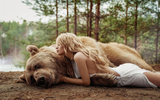 Woman bear woods lake nature - the ground next free wallpaper