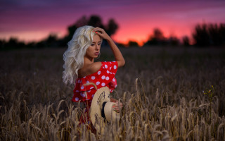 Woman red white dress wheat - artur tarnowski free wallpaper