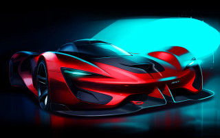Red sports car blue light 2 - art station free wallpaper