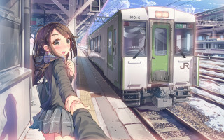 Woman train platform anime romantic - a train free wallpaper