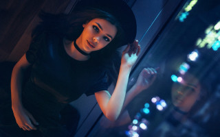 Woman black dress hat mirror - a black dress and hat free wallpaper