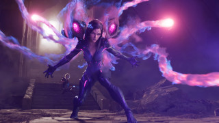 Futuristic suit purple flames staircase - a staircase free wallpaper