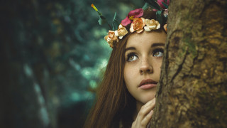 Woman flower crown woods portrait 2 - elinor proby adams free wallpaper