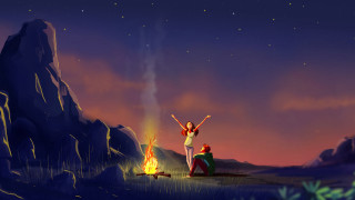 Fire people night sky stars - a storybook illustration free wallpaper for desktop