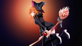 Witch hat brown hair broom - a stick free wallpaper