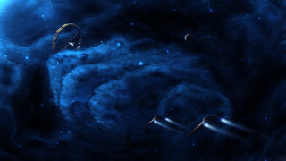 Space station galaxy blue stars - matte painting concept art free wallpaper