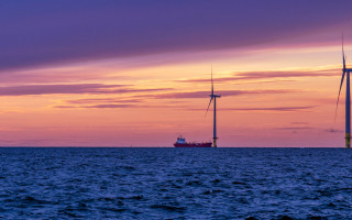 Boat wind farm sunset dock - bascove free wallpaper for desktop